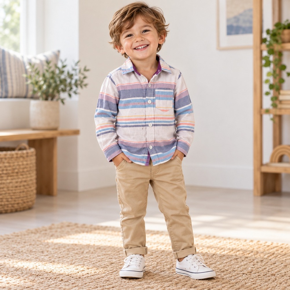 TEA COLLECTION Kids 3 Button Up Shirt Striped Multicolor Cotton Long Sleeve